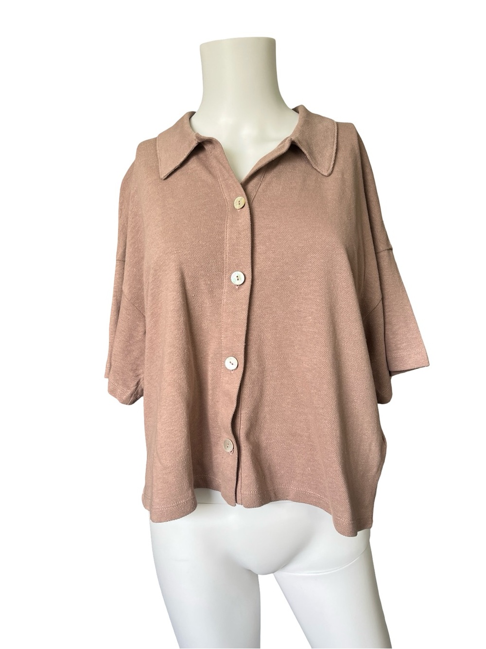 Madewell Hemp Blend Button Front Knit Top Mauve Pink Boxy Womens Size Large